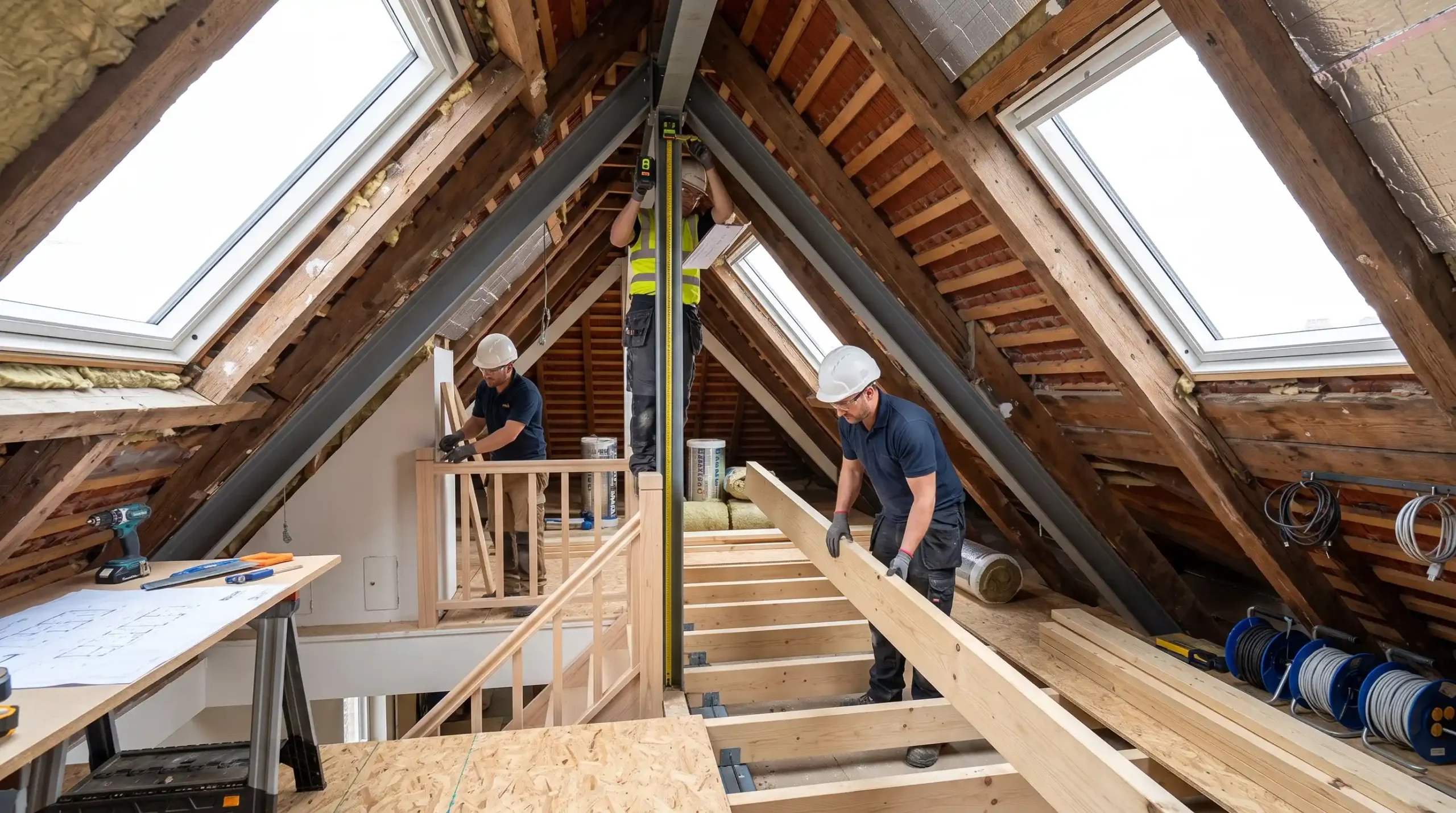 Finished dormer loft conversion with roof lights and a pitched ceiling