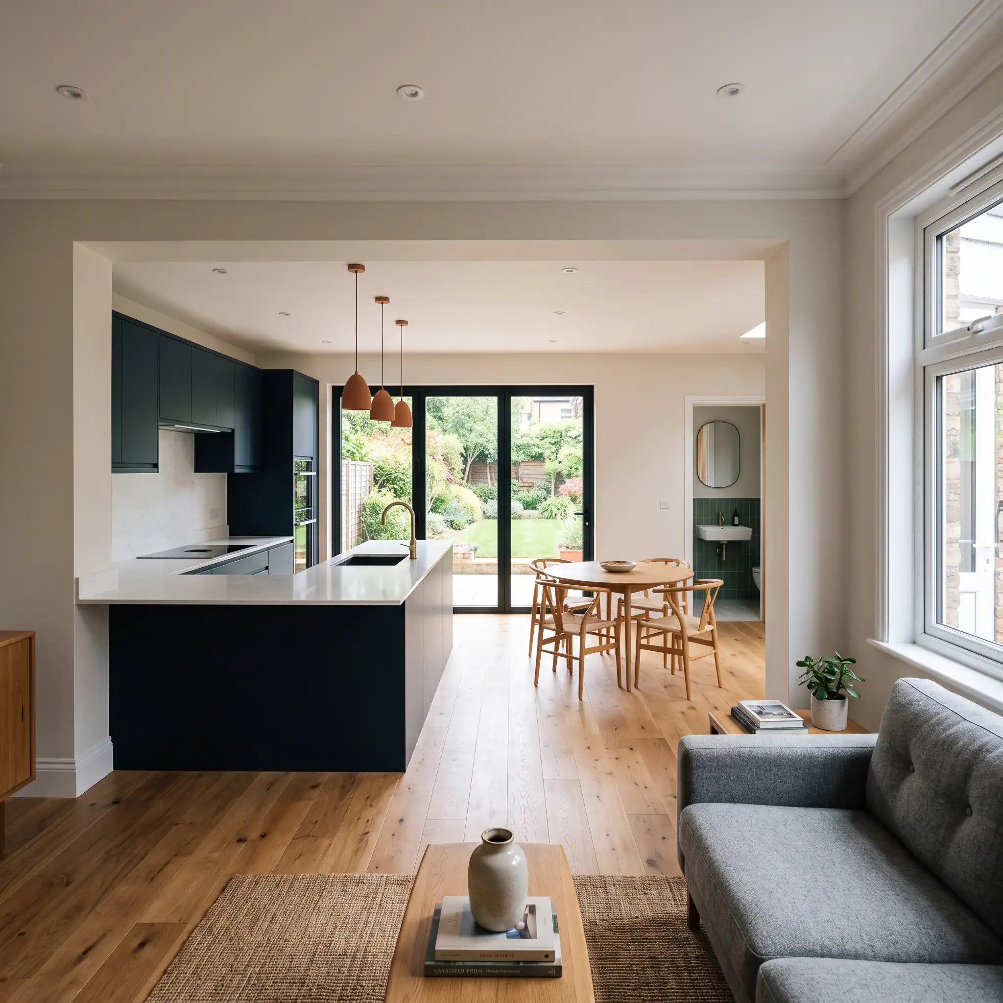 Finished rear extension kitchen-diner with bi-fold doors